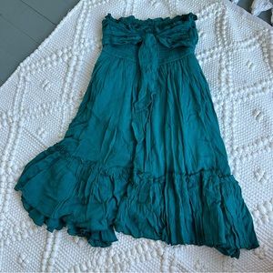 hunter green strapless mini dress